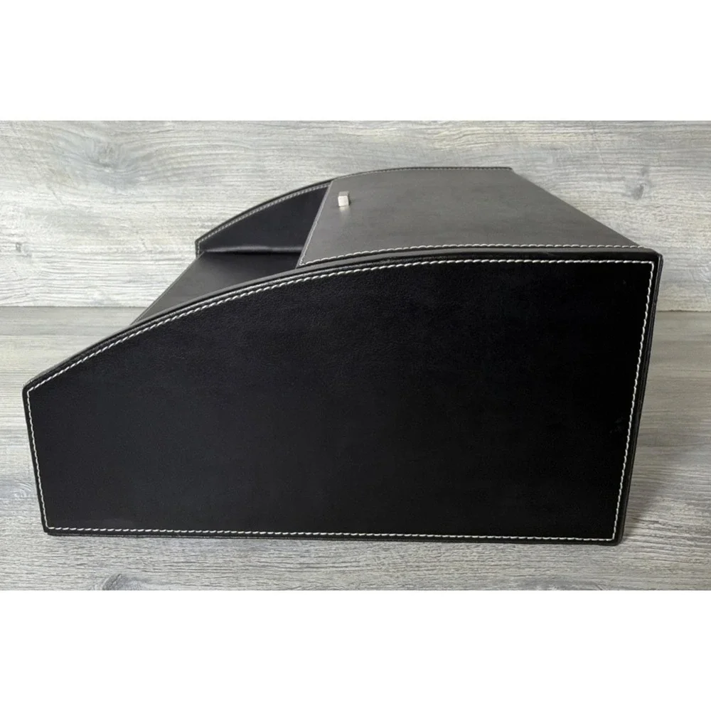 Vtg Faux Leather Desk Box W/ Lid Organizer Writers Box Office MCM 13.5